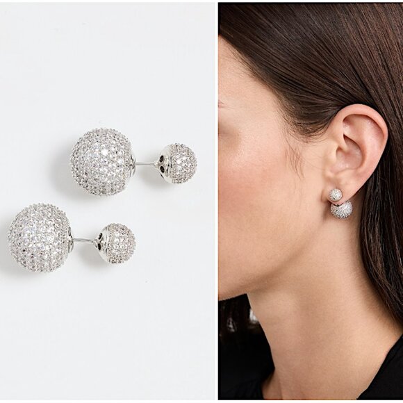 NEW~ Anthropologie Shashi Pavé Double Ball Front-Back Earrings - Picture 1 of 15
